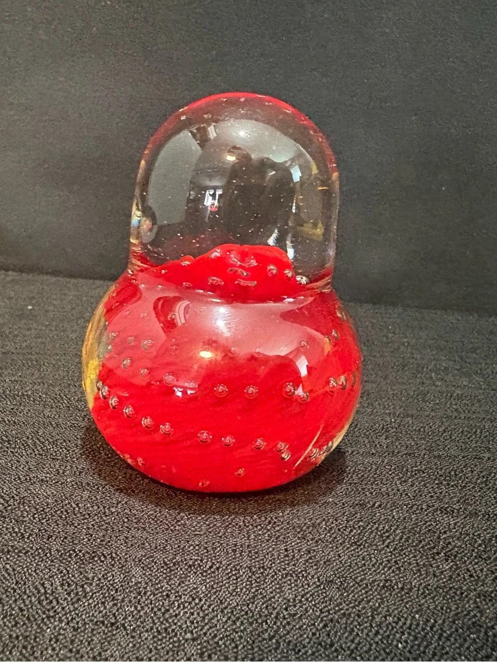 vintage hand-blown glass chick paperweight encased controlled bubbles